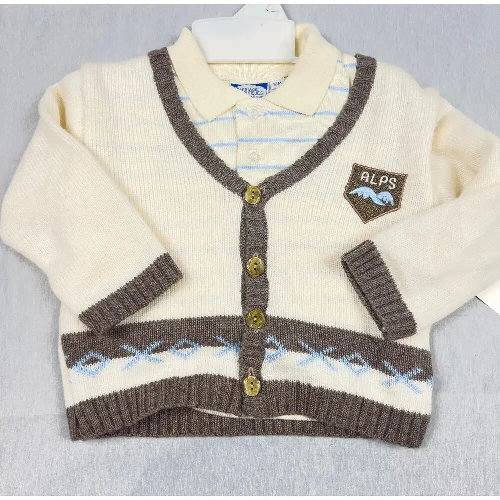 Vintage NWT Carriage Boutiques 3 Pc Boys Outfit Set 12M Sweater Cardigan Pants